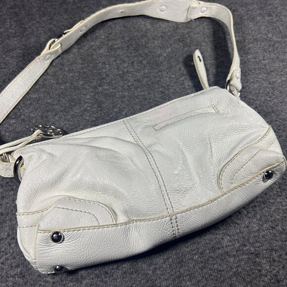 The Sak White Leather Satchel Tote Bag Shoulder Purse Silver Rings Slouchy Boho - Picture 2 of 12